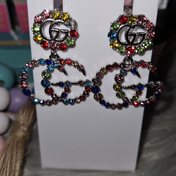 Colorful Crystal Drop Earrings - Picture 4 of 5